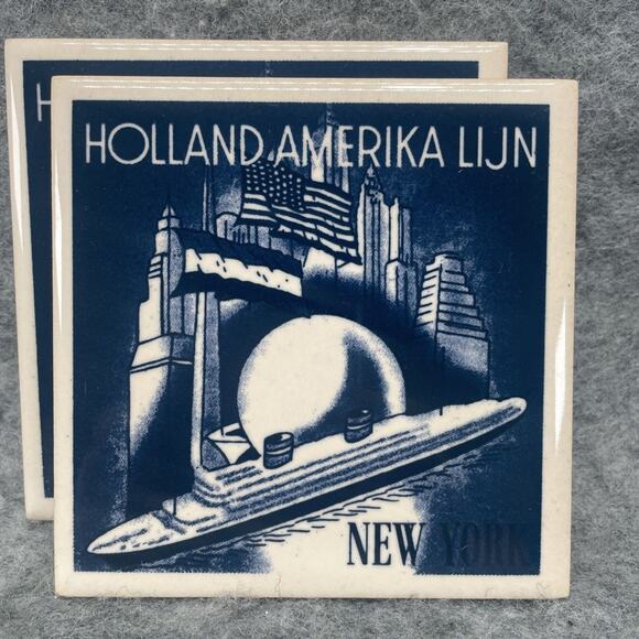 Vintage Holland America Line Ship Blue White Tile Coasters Collection Lot of 6 - Picture 4 of 6